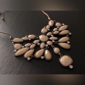 Vintage Bib Necklace Beige Faceted Beads & Rhinestones